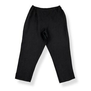 Flax Pants Women Medium (30x25.5) Black Elastic Waist Linen Pull On Lagenlook